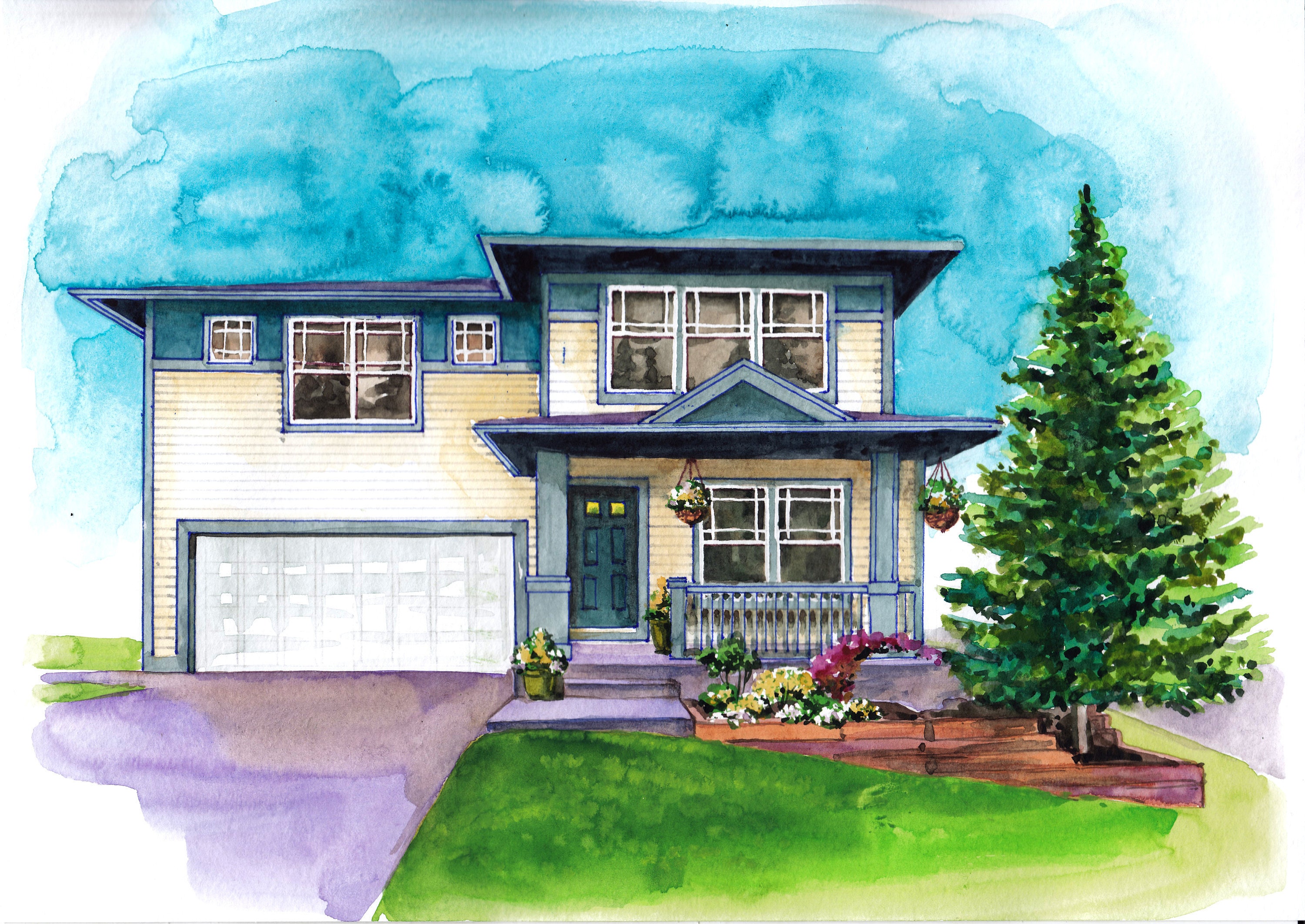 Custom House Portrait Watercolor House Painting Our First Home Etsy