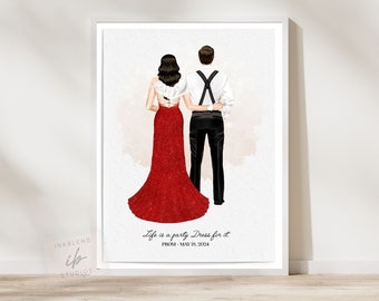 Personalized Prom Portrait, Watercolor, Prom Card, Daughter Prom Gift, High School Prom Night, Custom Illustration Print, Student Keepsake,