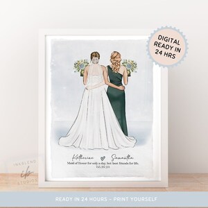 Bridesmaid Gift, Prints, Wedding Portrait, Floral, Bride Gifts, Maid of Honour, Team Bride, Modern Wedding, Proposal Gifts, Personalized