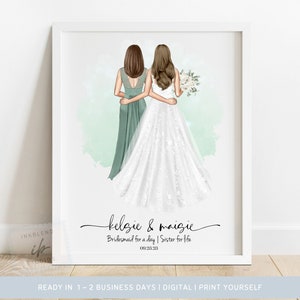 Maid of Honour, Print, Wedding Portrait, Traditional, Bridesmaid Gift, Bride Squad, Proposal Idea, Sister Gift, Best Friend, Will You Be My