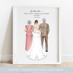 Grandparents of the Bride, Print, Wedding Drawing, Illustration, Wedding Family Design, From Granddaughter, Gifts for Grandparents
