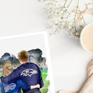 Football Couple Portrait, Custom Print, Football Boyfriend, Gifts for Him, Gifts for Her, Couple Gifts, Anniversary, Valentines Day Gifts