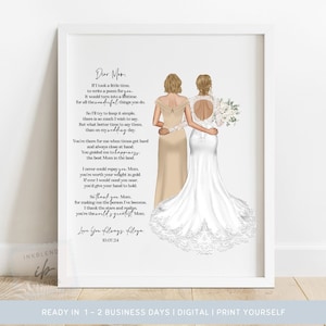 Mother of the Bride, Print, Poem for Mom, Dainty, Daughter Gift, Gifts for Mom, Wedding Illustration, Custom Drawn, Printable Portrait, Mum