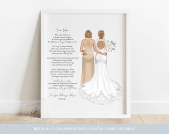 Mother of the Bride, Print, Poem for Mom, Dainty, Daughter Gift, Gifts for Mom, Wedding Illustration, Custom Drawn, Printable Portrait, Mum
