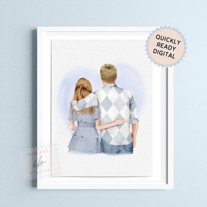 Personalised Watercolor Couple Print, Boyfriend Girlfriend Gift, Gift for Her, Valentines Day Gift, Wedding Anniversary, Custom Portrait