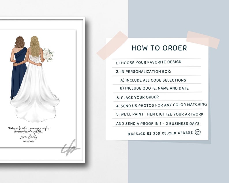 Mother of the Bride, Print, From the Bride, Modern, Gifts for Mom, Illustrated Wedding Portrait, Custom Wedding Portrait, Personalized Gift image 2