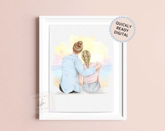 Couples Anniversary Gift, Print, Custom gift, Watercolor, Cute Couple, Custom Boyfriend Girlfriend Print, Relationship Anniversary Present