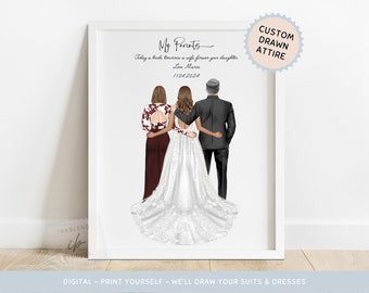 Parents of the Bride, Custom Drawn Attire Print, Mother of the Bride, Father of the Bride, Bridal Gifts, Printable, Wedding Décor