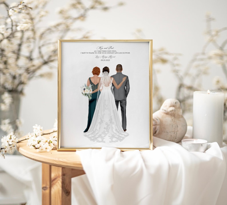 Parents of the Bride Artwork Print, Wedding Drawing, Personalized Custom Parents of the Bride Gift, Wedding Thank You 