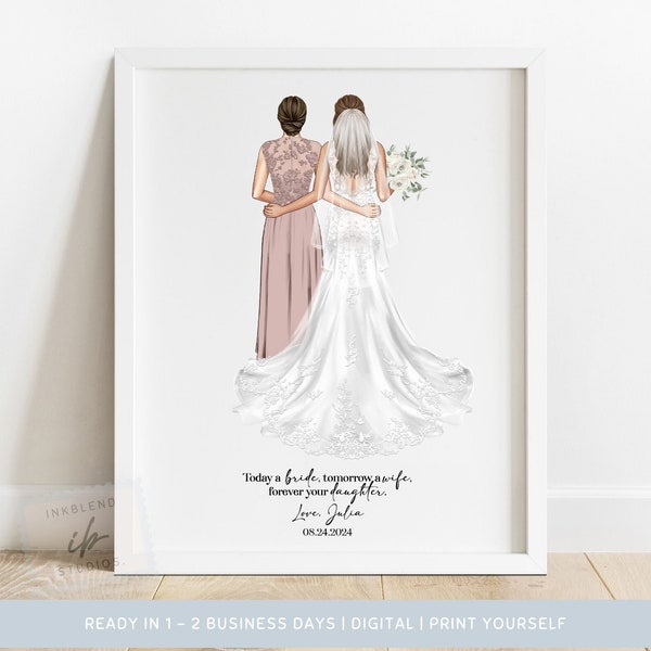 Mother of the Bride, Print, From the Bride, Modern, Gifts for Mom, Illustrated Wedding Portrait, Custom Wedding Portrait, Personalized Gift