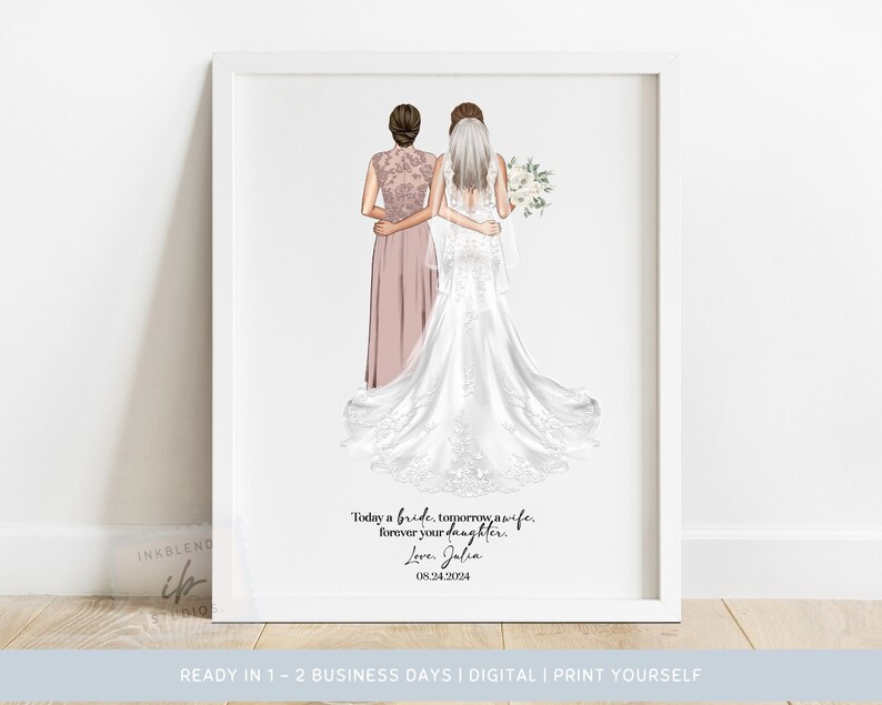 Mother of the Bride, Print, From the Bride, Modern, Gifts for Mom, Illustrated Wedding Portrait, Custom Wedding Portrait, Personalized Gift image 1