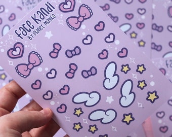 Face Kandi "Pretty Doll" Kawaii, Decora A6 Face Sticker Sheet. For Harajuku jfashion like fairy kei, mahou kei & other pastel fashions !