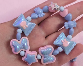Blue raspberry candy bracelets. Set of 2 kawaii Kandi bracelets