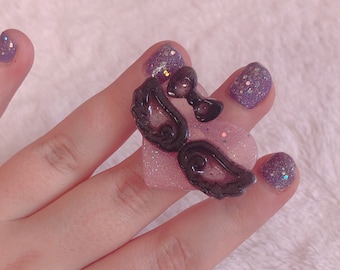 black and pink heart wing ring mahou kei, jfashion, fairy kei, gyaru