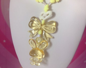 Yellow and white crystal Bunny Baby necklace Kawaii fashion necklace, jfashion, mahou kei, yume kawaii