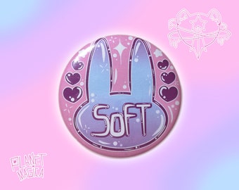 Soft Bunny Badge Medium 5.8 cm, Yume Kawaii Hearts Soft Aesthetic Badge
