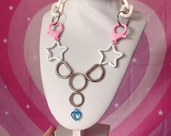 Princess Hardware Icey Heart White, Pink and blue Kawaii jfashion necklace