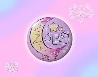 Sleepy Moon Badge Medium 5.8 cm, Yume Kawaii Pastel Moon And Stars Pin Badge