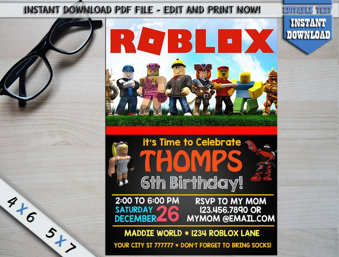 Roblox Party Supplies Roblox Birthday Invitation Roblox Invitation Chalkboard White Roblox Party Printables Roblox Invitation Digital Paper Paper Party Supplies