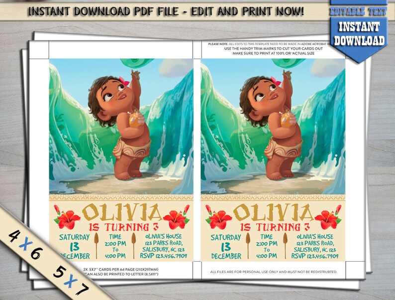 Moana Editable,Moana Party Moana Invitation Birthday Party Invite INSTANT DOWNLOAD/_Moana Birthday Invitation,Birthday Invitation Moana
