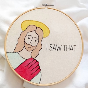 Peeking Jesus I Saw That | Finished Embroidery Hoop Art | Wall Hanging | Funny Meme | decor