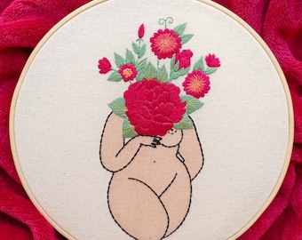 Flowers Embroidery Hoop Art | Wall Decoration | Body Positivity | Floral | Hanging| Handmade