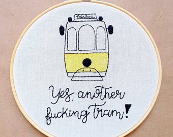 Lisbon Tram 28 Portugal - Embroidery Hoop Art