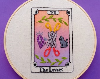 The Lovers Tarot Card | Finished Embroidery Hoop Art | Wall Decor | Esoteric | Witchy Aesthetic