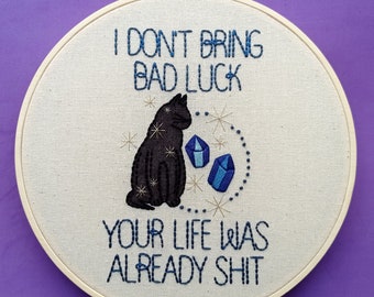 Black Cat Bad Luck | Embroidery Art | Wall Decor