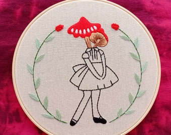 Mushroom Girl - Embroidery Hoop Art