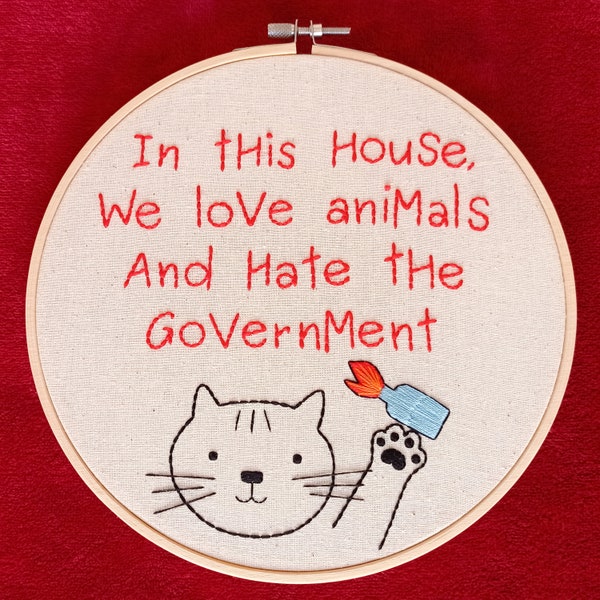 Anarchy Cute Cat | Handmade Embroidery Hoop Art | Home Decor | Wall Hanging | Love Animals | Funny Door Sign