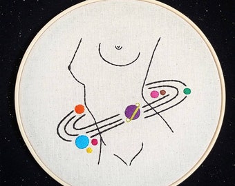 Planet Woman, embroidery hoop art