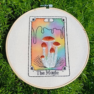 Magic Mushroom Embroidery Hoop Art | Handmade Tarot Card Design | Psychedelic Wall Decor | Unique Gift Idea