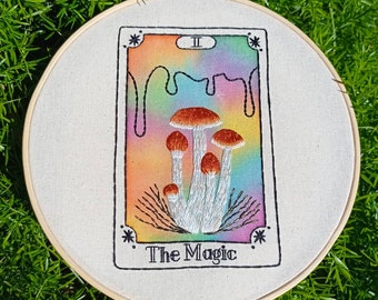 Magic Mushroom Embroidery Hoop Art | Handmade Tarot Card Design | Psychedelic Wall Decor | Unique Gift Idea