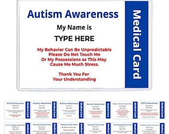 Personalized Autism Awareness ID Card, Emergency Contact Hidden Disability