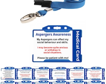 Asperger's Awareness Medical ID Card – Blue Lanyard & Holder
