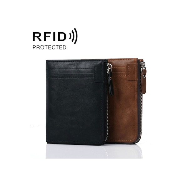 Mens Vegan Wallet for Vegans with RFID protection and Zip Closing Great Quality and Price