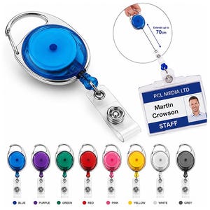 Retractable Badge Reel | Premier Yo Yo ID Holder | Carabiner Clip | Staff ID Badge Reel | NHS Teacher Office Security | 8 Colours