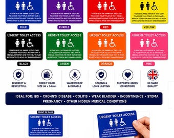 Urgent Toilet Access Card | Weak Bladder Medical Card | IBS Crohn's Colitis Toilet Pass | Incontinence Restroom Access | Plastic Wallet Card