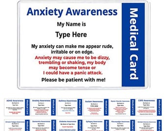 Personalized Anxiety Awareness Medical Card, Hidden Disability ID
