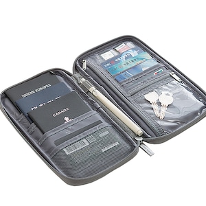 Great Quality Passport Holder for 4 Passports & Extra Pockets for Cash and Credit Cards Black or Grey