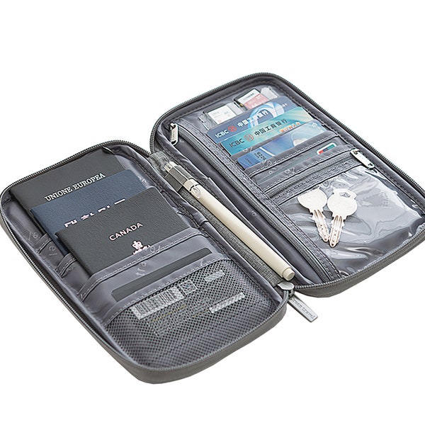 Great Quality Passport Holder for 4 Passports & Extra Pockets for Cash and Credit Cards Black or Grey