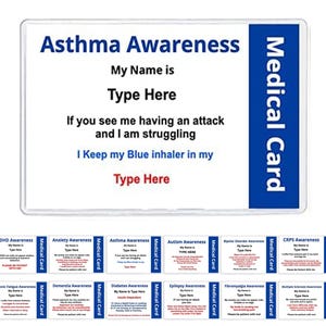 Asthma Awareness Hidden Disability ID Card Personalised With Your Name and Contact Detail I Have a Hidden Disability Health Condition