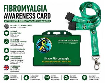 Fibromyalgia Hidden Disability Card & Printed World Disability Awareness Lanyard, Medical Alert ID Badge, Invisible Disability Card, UK Made