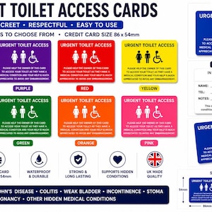 Urgent Toilet Access Card | Weak Bladder Medical Card | IBS Crohn's Colitis Toilet Pass | Incontinence Restroom Access | Plastic Wallet Card image 2