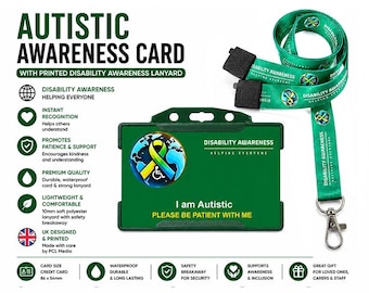 Tarjeta de Discapacidad Oculta para Personas con Autismo, con Cordón Impreso para Discapacidad Internacional.