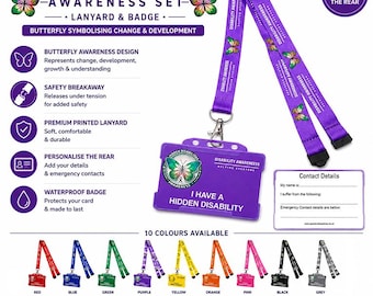 Hidden Disability Printed Lanyard & Badge Butterfly Symbolising Change and Development. * Colours to choose from