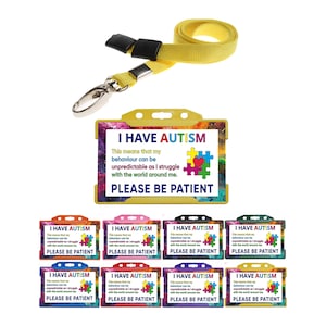 I Have Autism-bedrukte plastic kaarten met kaarthouders en gewone sleutelkoorden, Autism Awareness verborgen medische kaarten voor gehandicapten