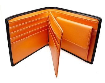Cartera de cuero para hombre hecha a mano: triple pliegue de piel de vacuno con monedero