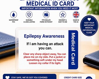Epilepsy Awareness Disability ID Card Personalised With Your Name and Emergency Contact Number